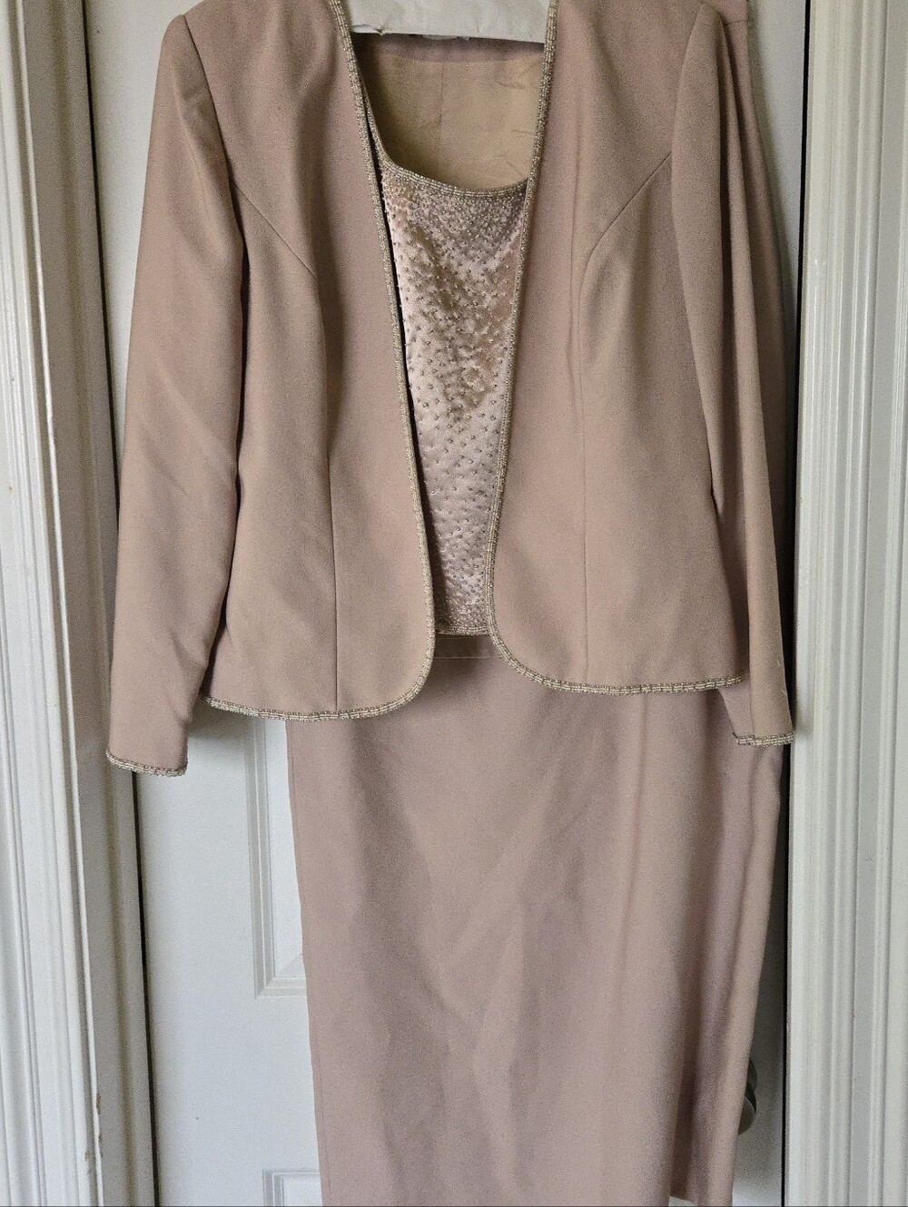 Vintage Caterina Couture By Jordan MOB 3 Piece Beaded Champagne Long Dress 10 - Picture 3 of 7